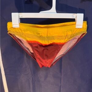 Yellow and Red Striped Swim Briefs